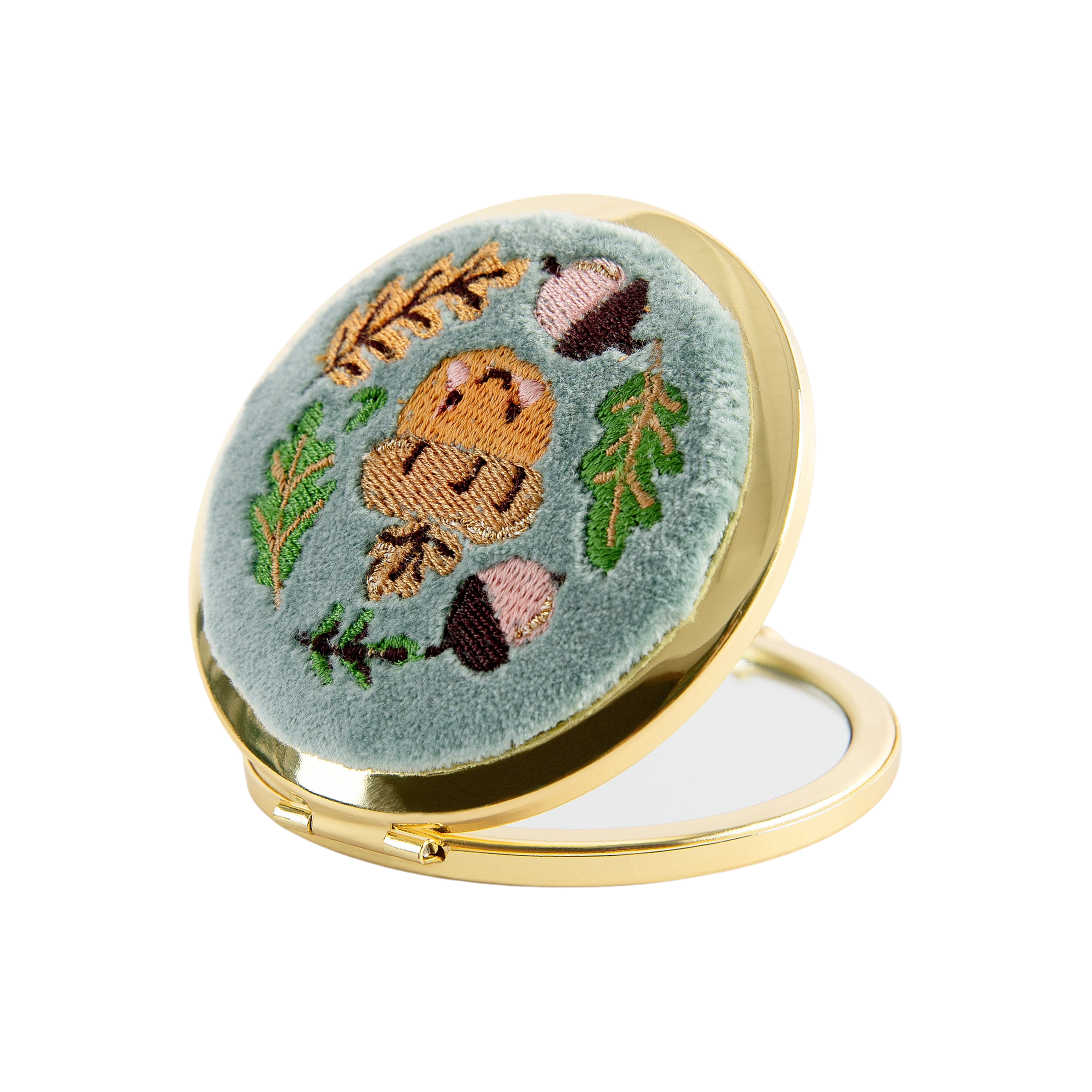 Happy Acorn Embroidered Compact Mirror - Powder