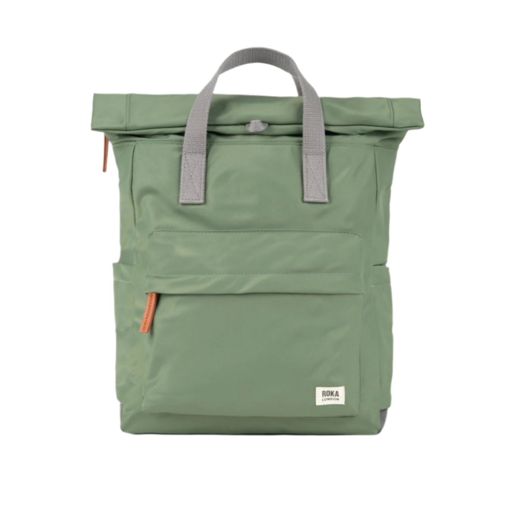 Green roka backpack with gray handles on a white background