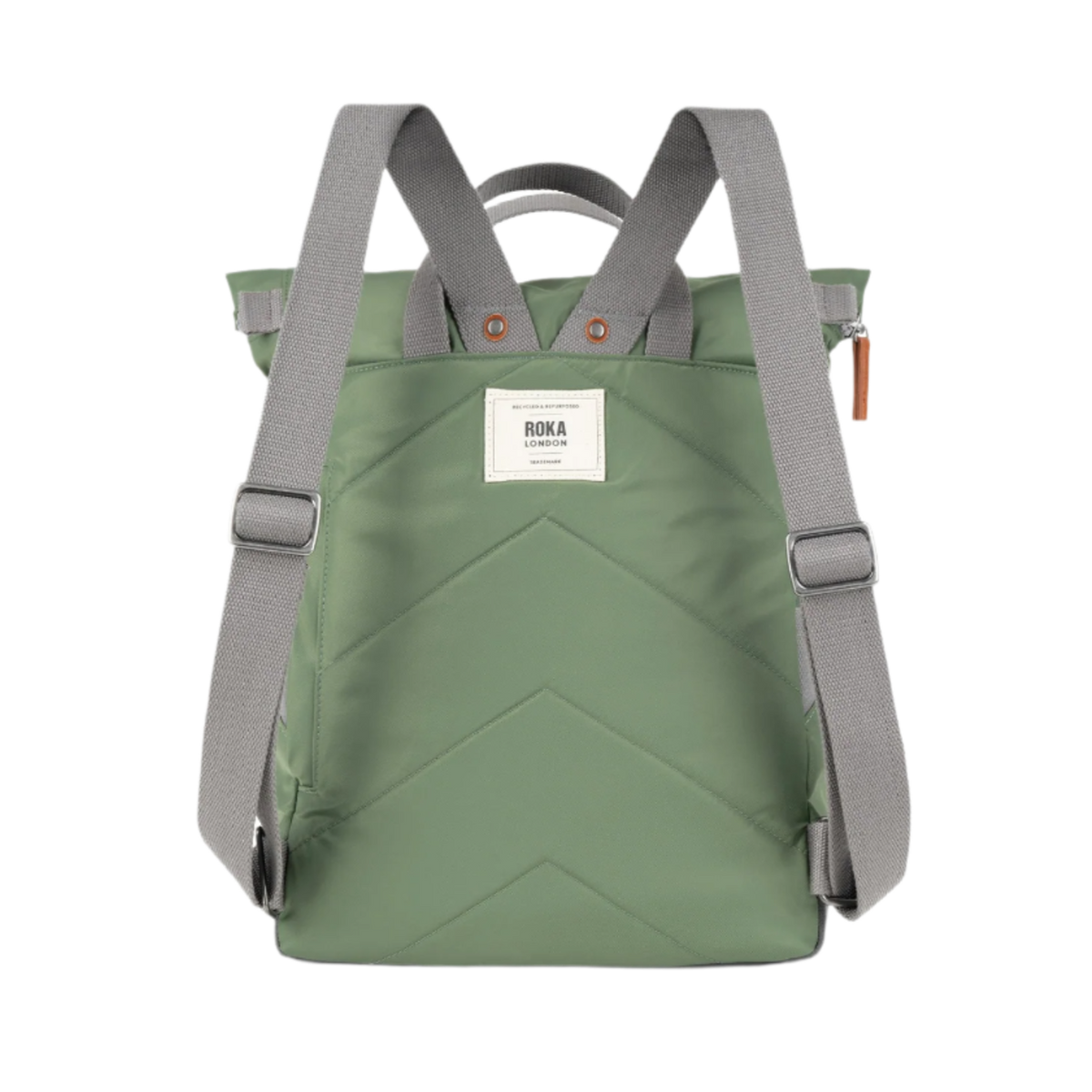 Green roka backpack with gray straps on a white background