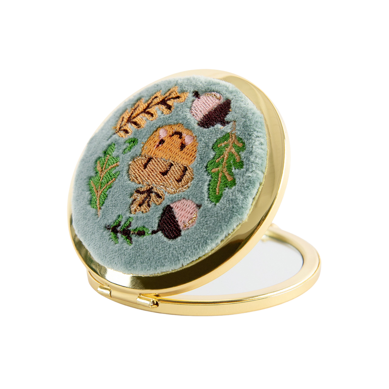 Happy Acorn Embroidered Compact Mirror - Powder