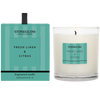 Stoneglow Fresh Linen & Citrus candle and packaging on a white background