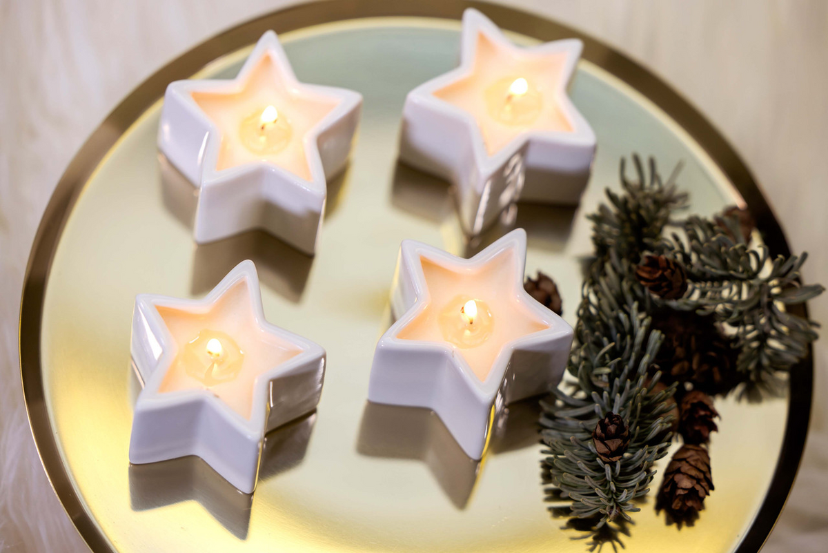Frosted Woods Ceramic Star Tealights - Stoneglow
