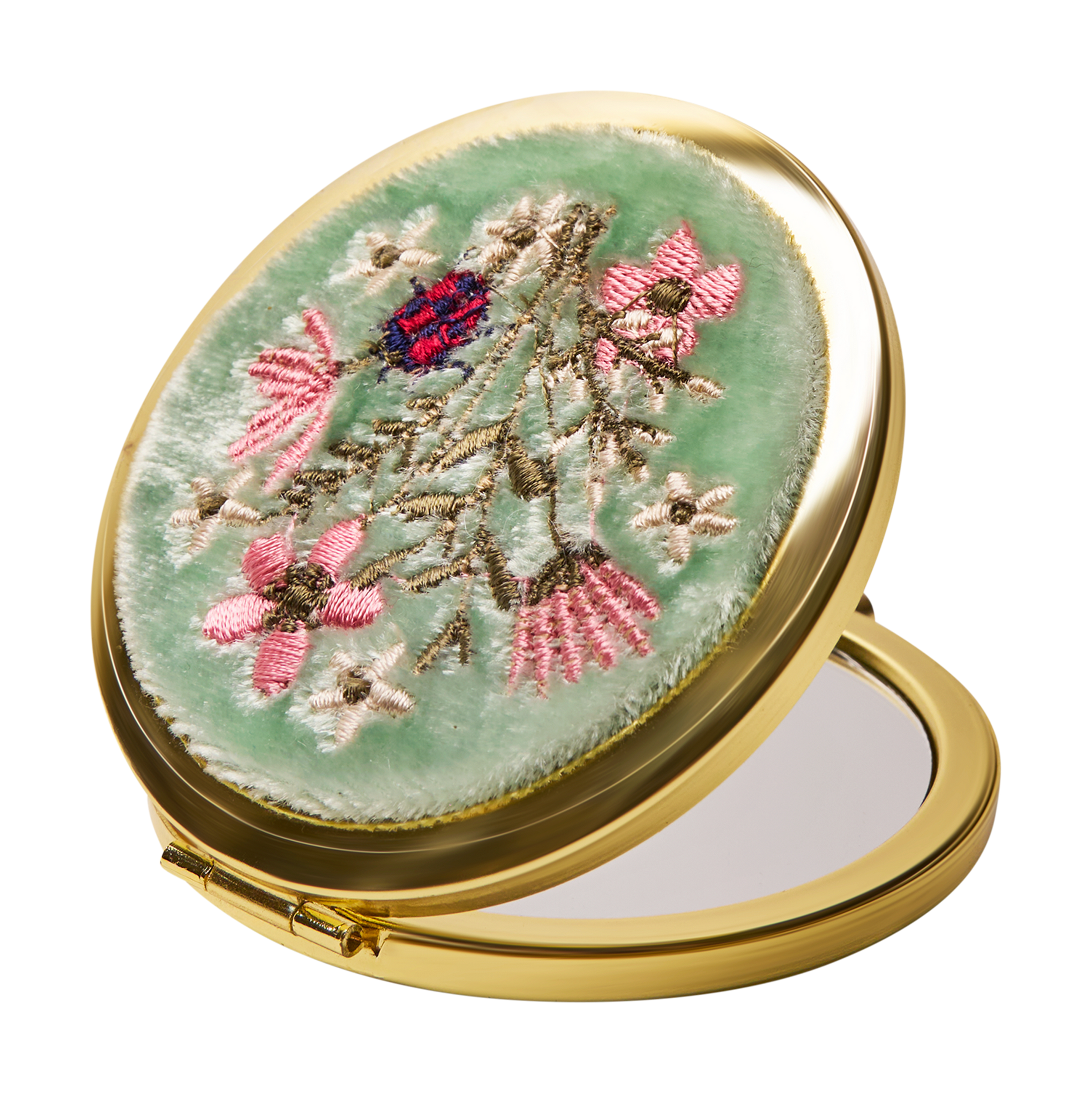 Aqua Bouquet Embroidered Mirror - Powder