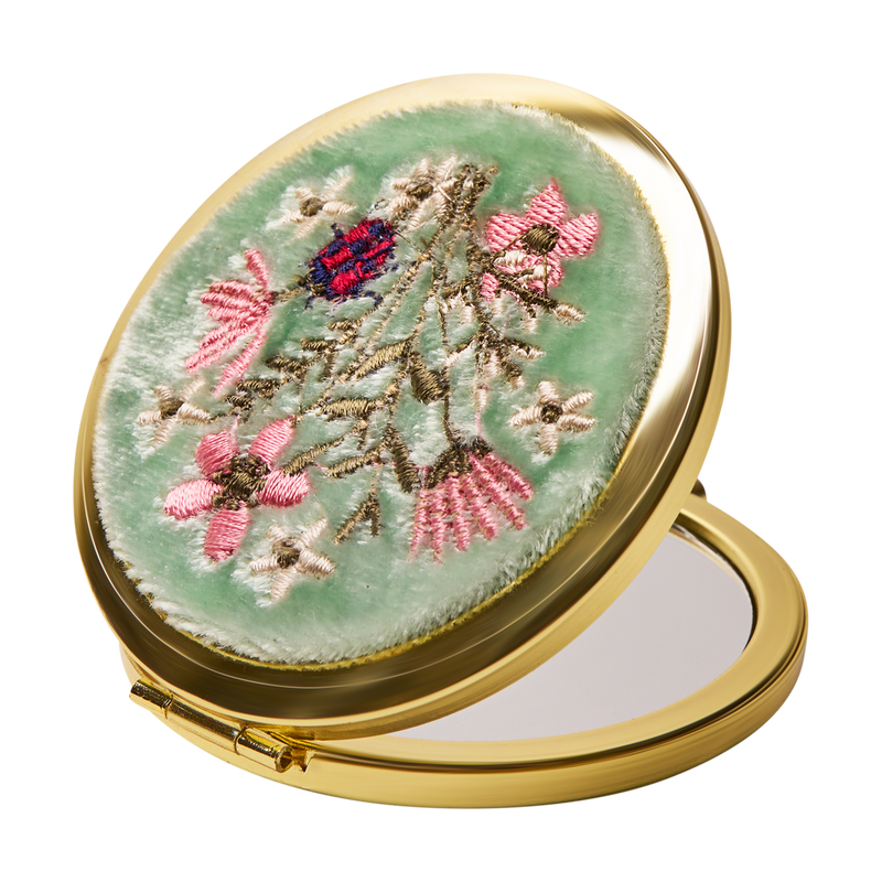 Aqua Bouquet Embroidered Mirror - Powder