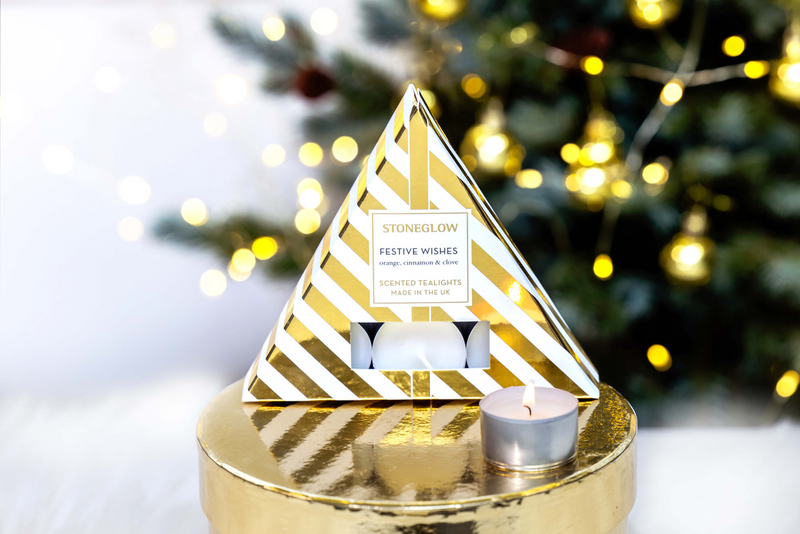 Festive Wishes Tealights Triangle - Stoneglow