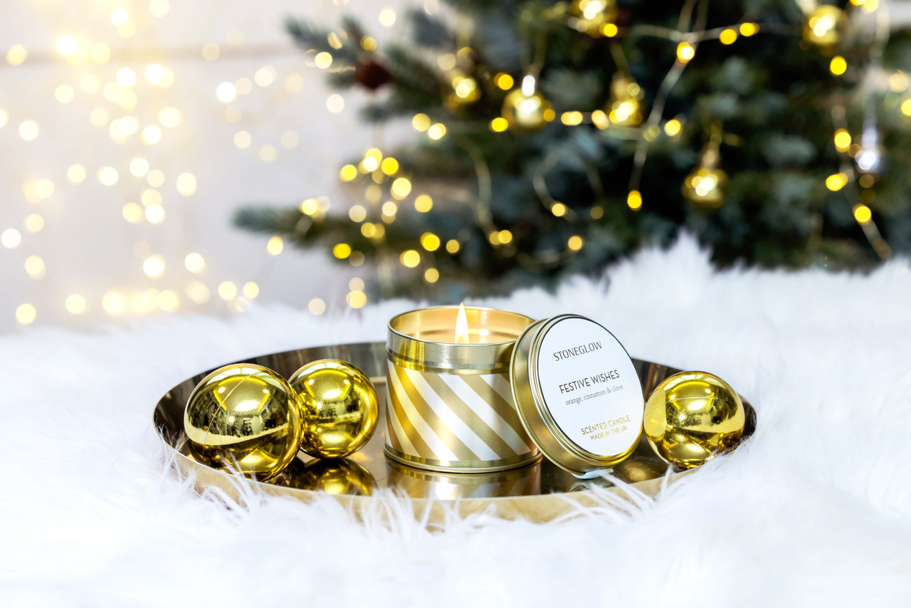 Festive Wishes Tin Candle - Stoneglow