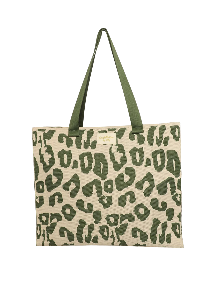Cream & Green Leopard Print Tote Bag - Zelly