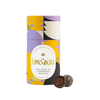 LoveCocoa chocolate truffles packaging with a floral design on a white background