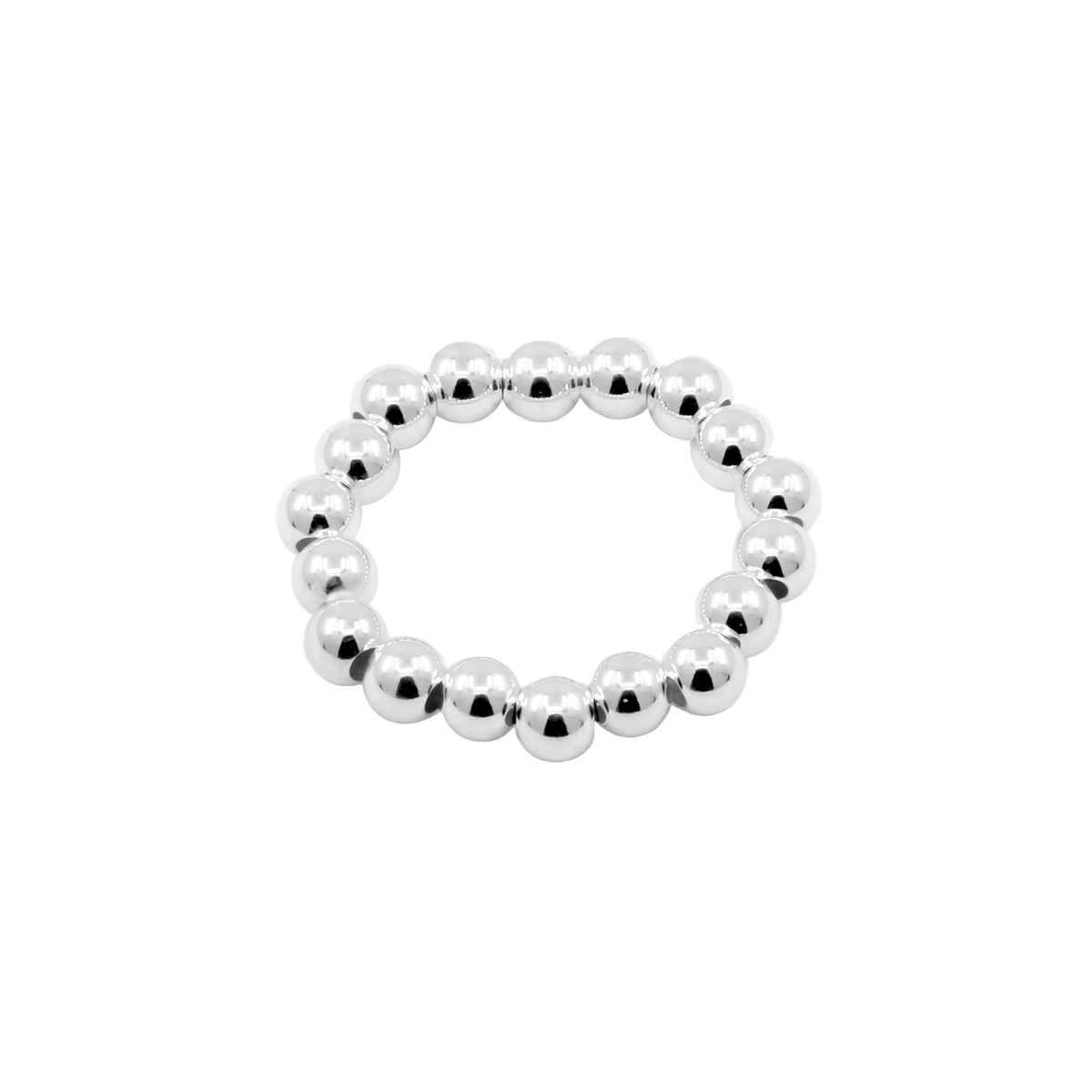 Silver beaded ring on a white background