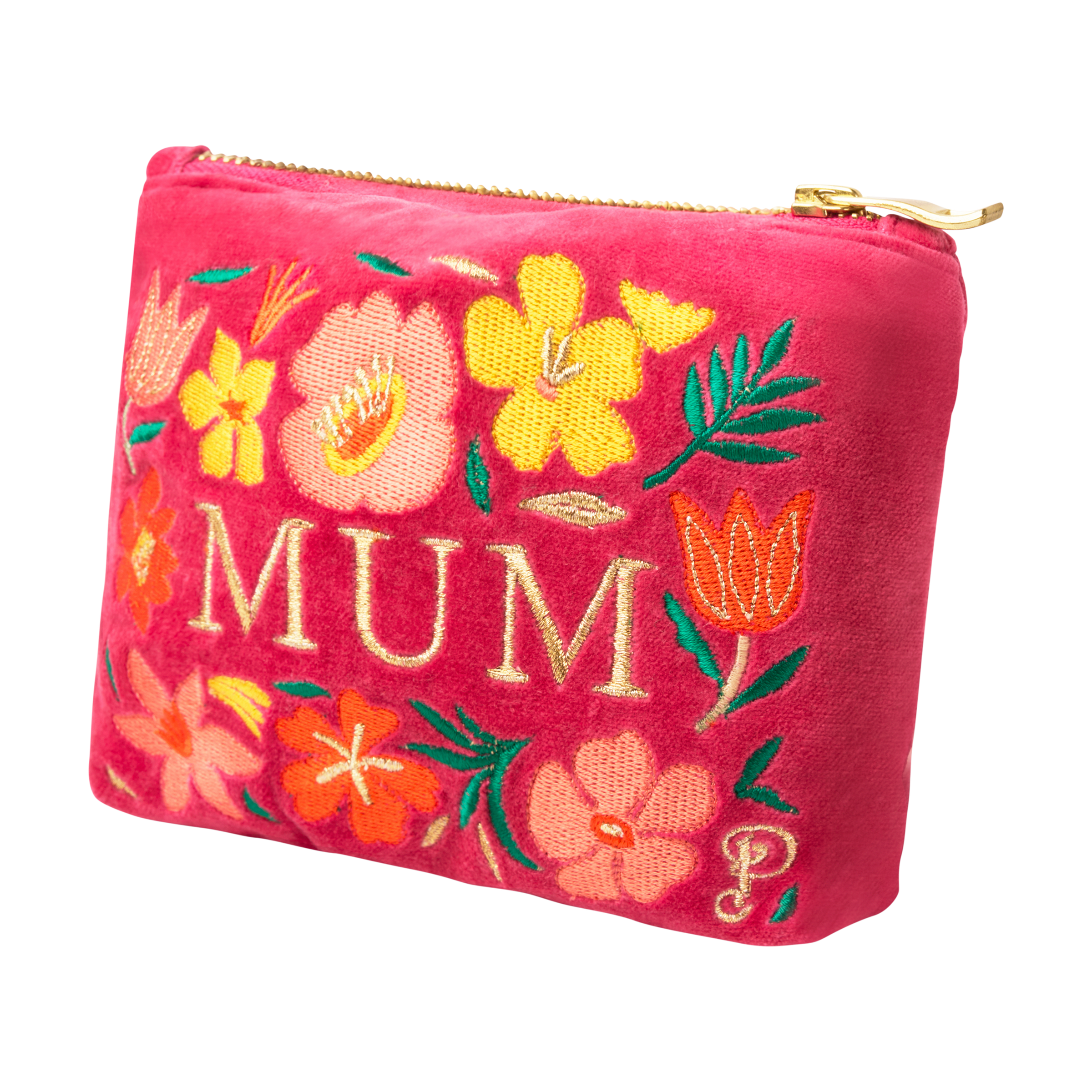 Mum Floral Velvet Mini Pouch - Powder