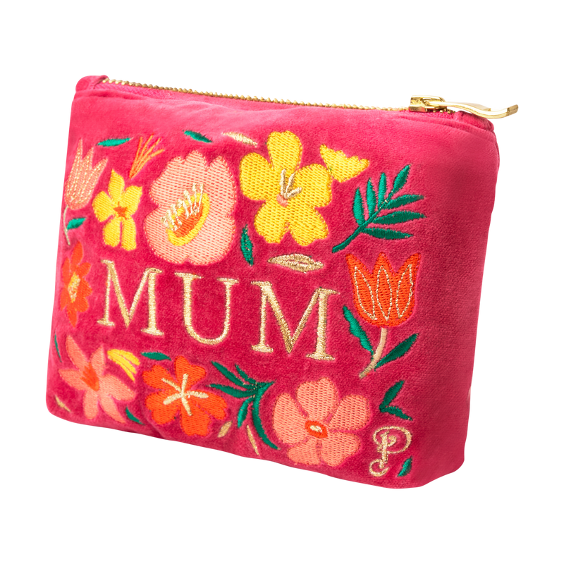 Mum Floral Velvet Mini Pouch - Powder