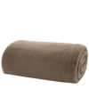 Rolled-up brown blanket on a white background