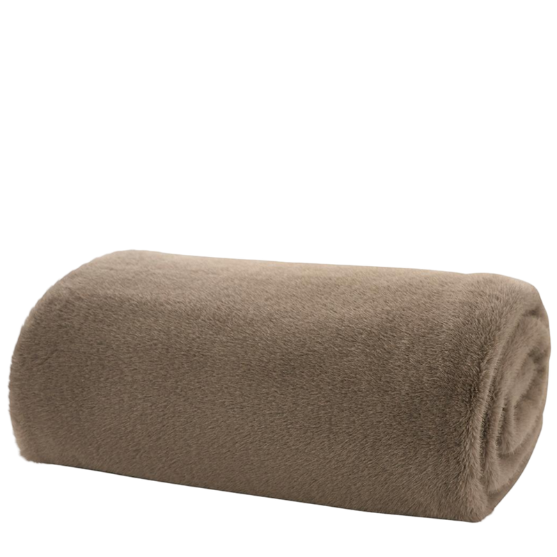 Rolled-up brown blanket on a white background