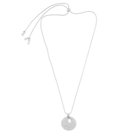 Silver necklace with a round pendant on a white background