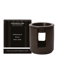Black ceramic wax melter with Stoneglow packaging on a white background