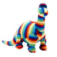 Colorful striped dinosaur toy on a white background