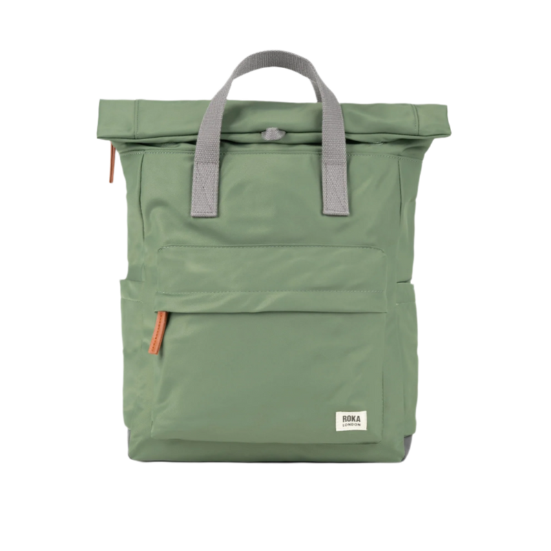 Green roka backpack with gray handles on a white background