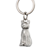 Silver cat-shaped keychain on a white background