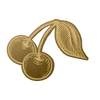 Gold cherry design on a white background