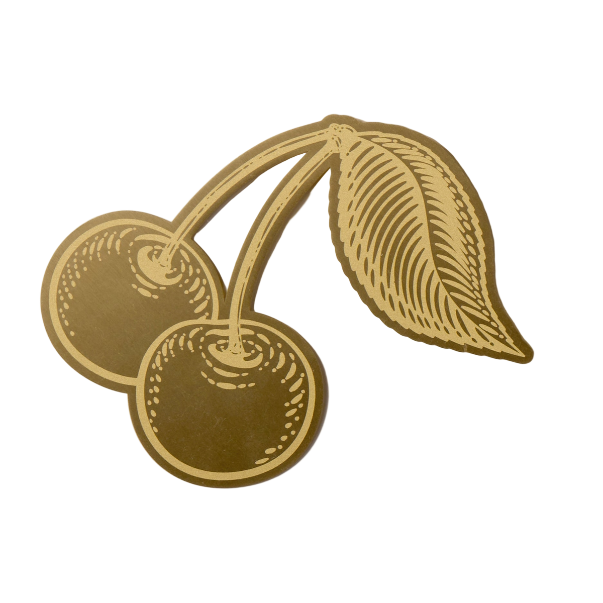 Gold cherry design on a white background