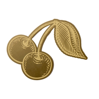 Gold cherry design on a white background