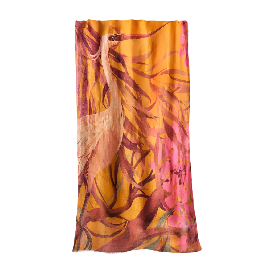 Colorful scarf with floral design on a white background