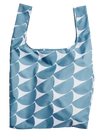Reusable shopping bag with blue and white pattern on a white background