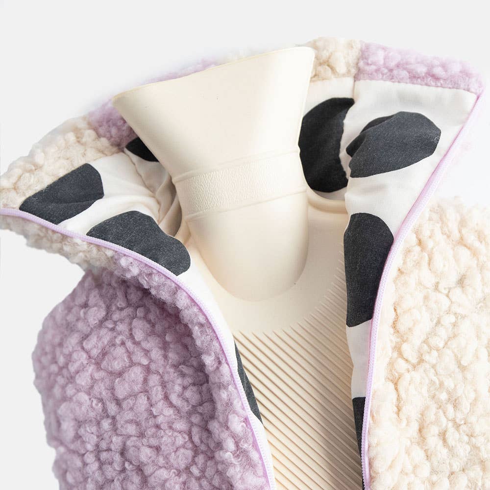 Lilac/Cream Check Borg Hot Water bottle - Caroline Gardner