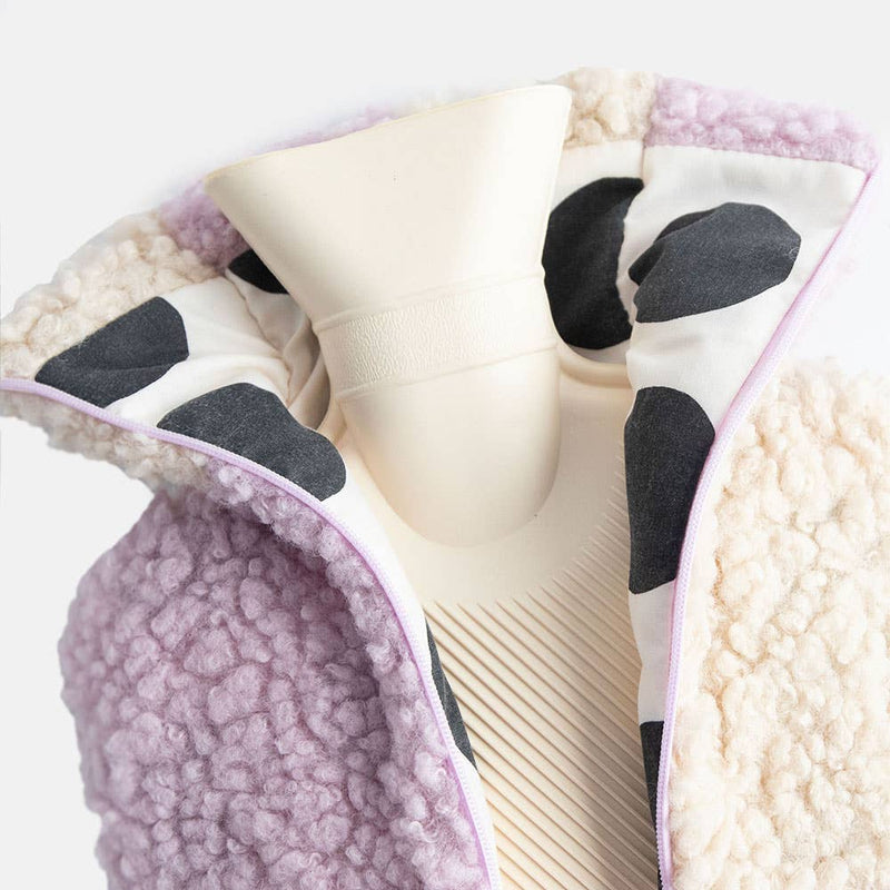 Lilac/Cream Check Borg Hot Water bottle - Caroline Gardner