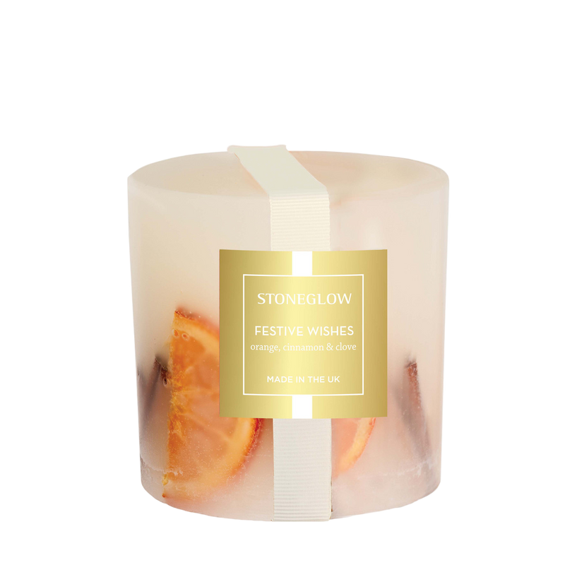 Festive Wishes Pillar Candle - Stoneglow