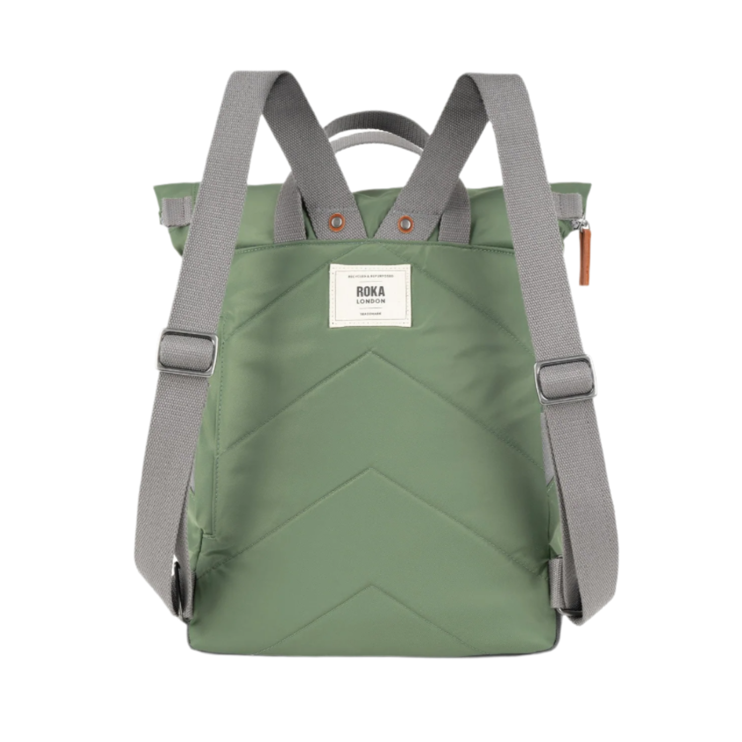 Green roka backpack with gray straps on a white background