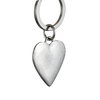Silver heart-shaped keychain on a gray background