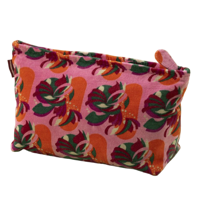 Floral-patterned pouch on a solid background