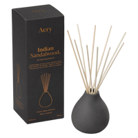 Aery Indian Sandalwood diffuser with packaging on a white background