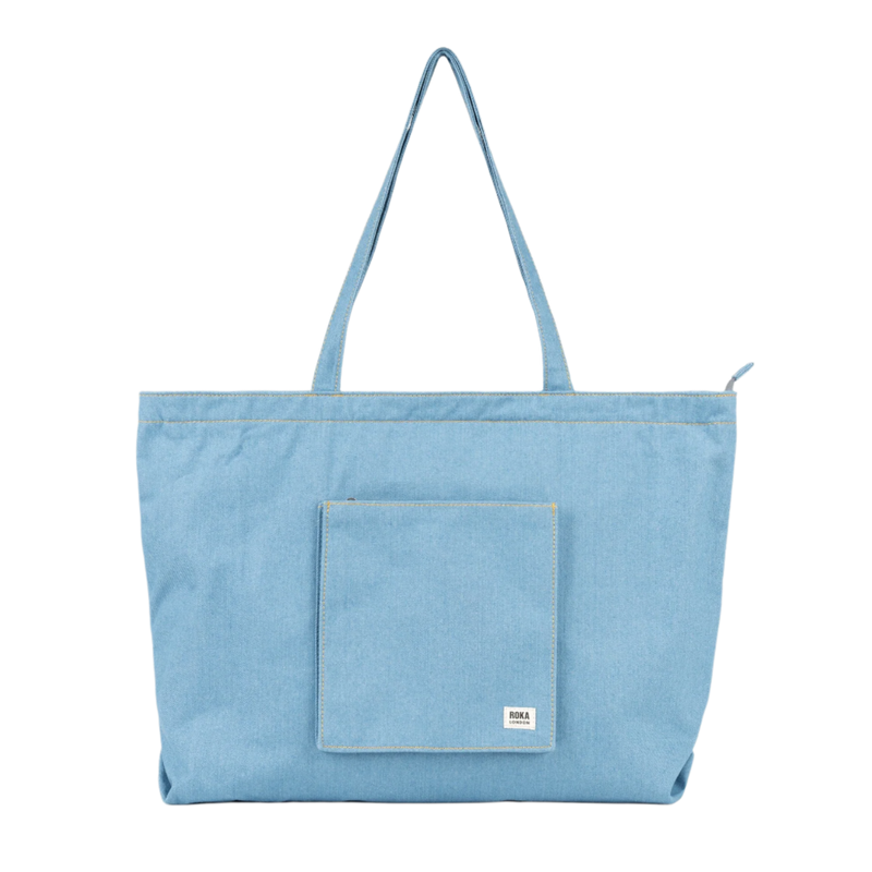 Portobello Bag In Light Wash Denim Cotton Large - Roka London