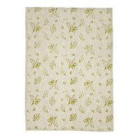 Beige fabric with small green floral pattern on a white background