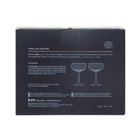 Back of a wine glass packaging box with product description and branding.