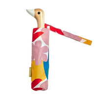 a colourful umbrella with a duckhead handle by original duckhead on a plain background