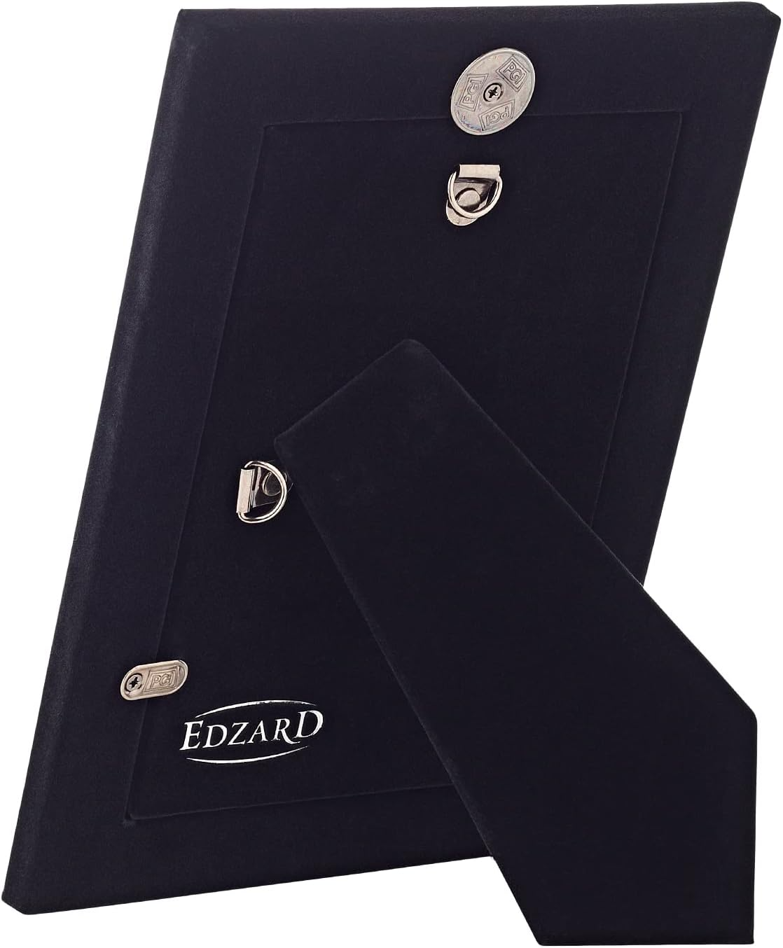 Black photo album with metal fasteners on a white background, featuring the brand 'Edzard'.