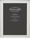 Silver picture frame with 'Edzard' branding and dimensions on a black background