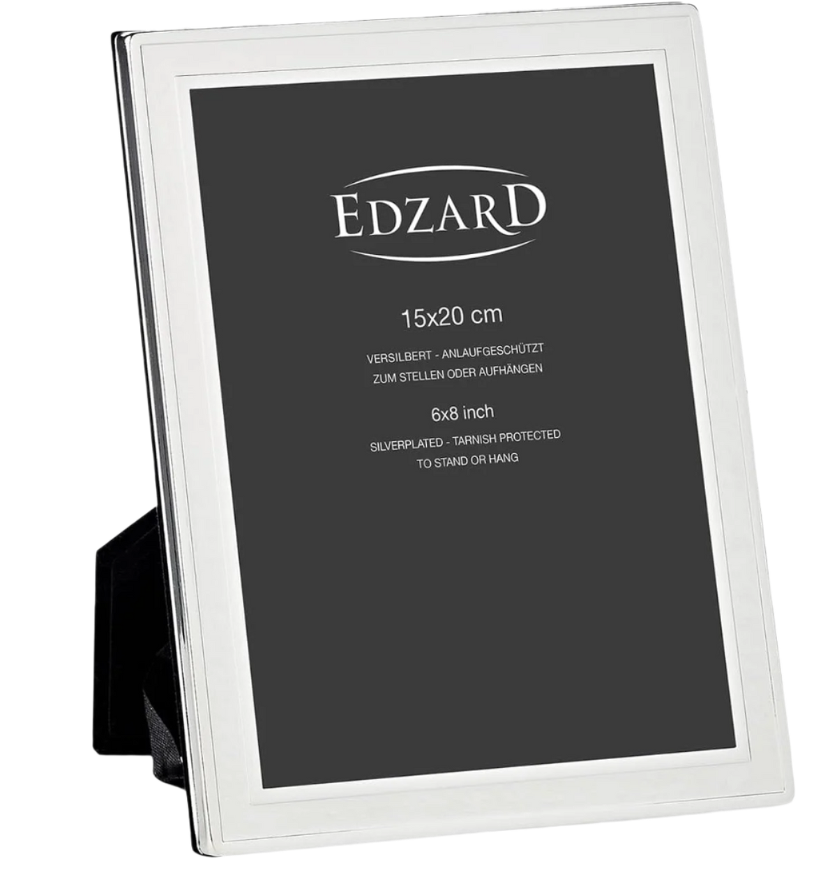 Silver photo frame with 'Edzard' branding on a white background