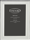 Silver picture frame with 'Edzard' branding and size specifications on a black background