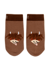 Pair of brown childrens socks with a Highland Cow character.