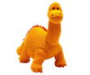 Knitted dinosaur toy in orange on a white background