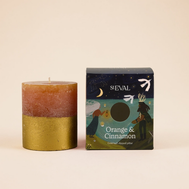 Orange & Cinnamon Gold Half Dipped Pillar Candle - St Eval