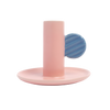 Pink and blue ceramic candlestick holder on a white background
