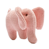 Knitted pink elephant toy on a white background