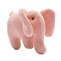 Knitted pink elephant toy on a white background