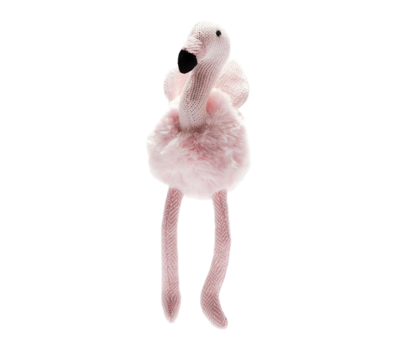 Pink flamingo plush toy on a white background