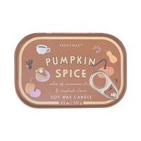 Paddywax Pumpkin Spice candle tin with illustrations on a white background